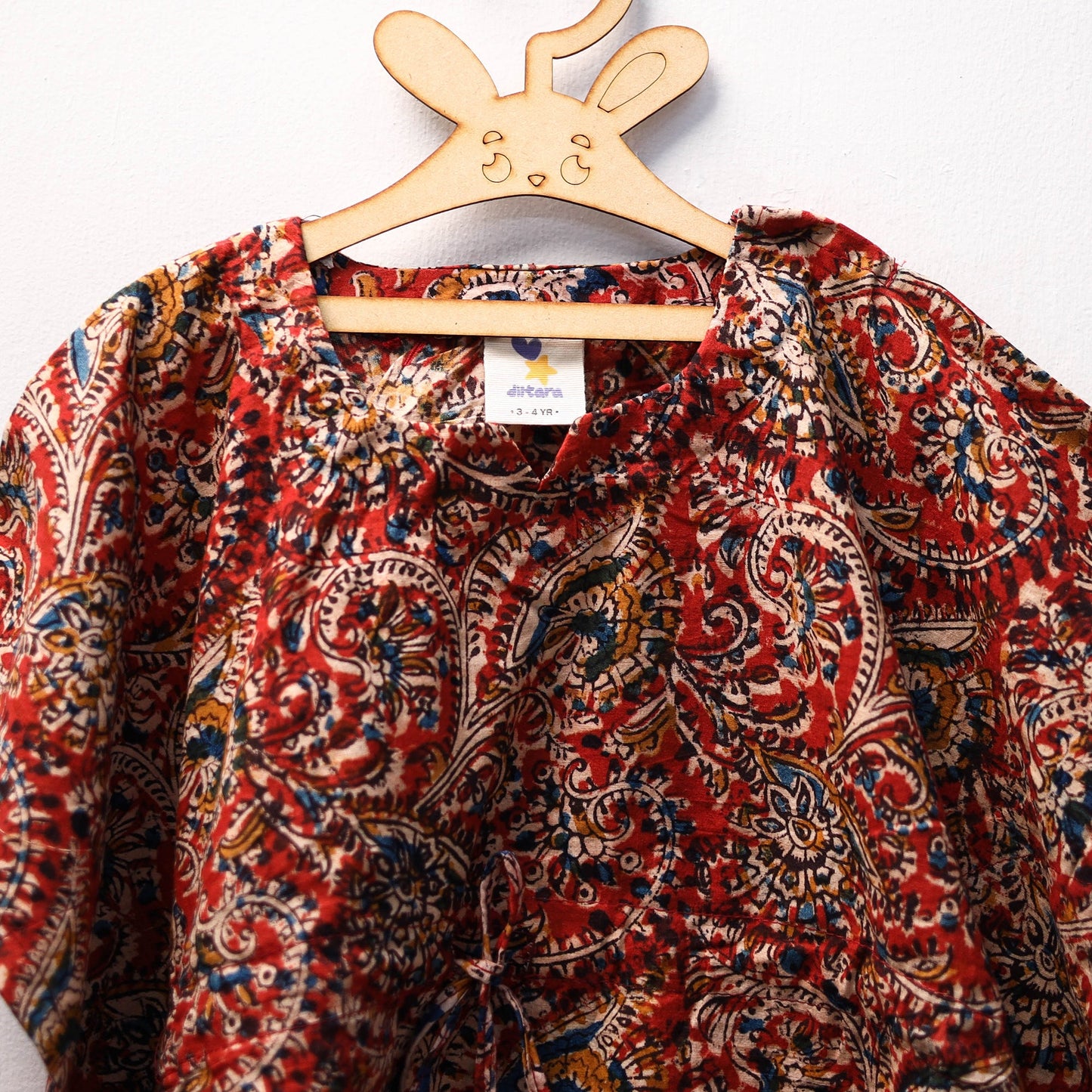 Red - kalamkari cotton kids kaftan (3-4 years) 74