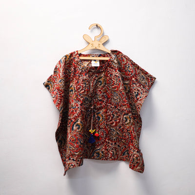 Red - kalamkari cotton kids kaftan (3-4 years) 74