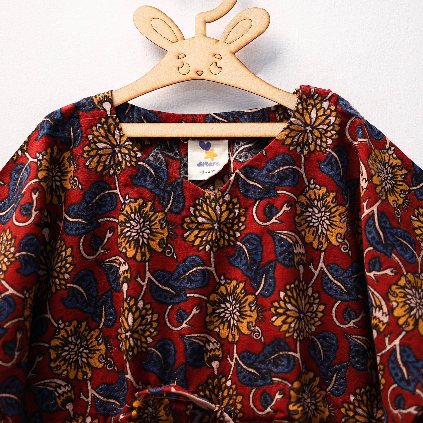 Red - kalamkari cotton kids kaftan (3-4 years) 81