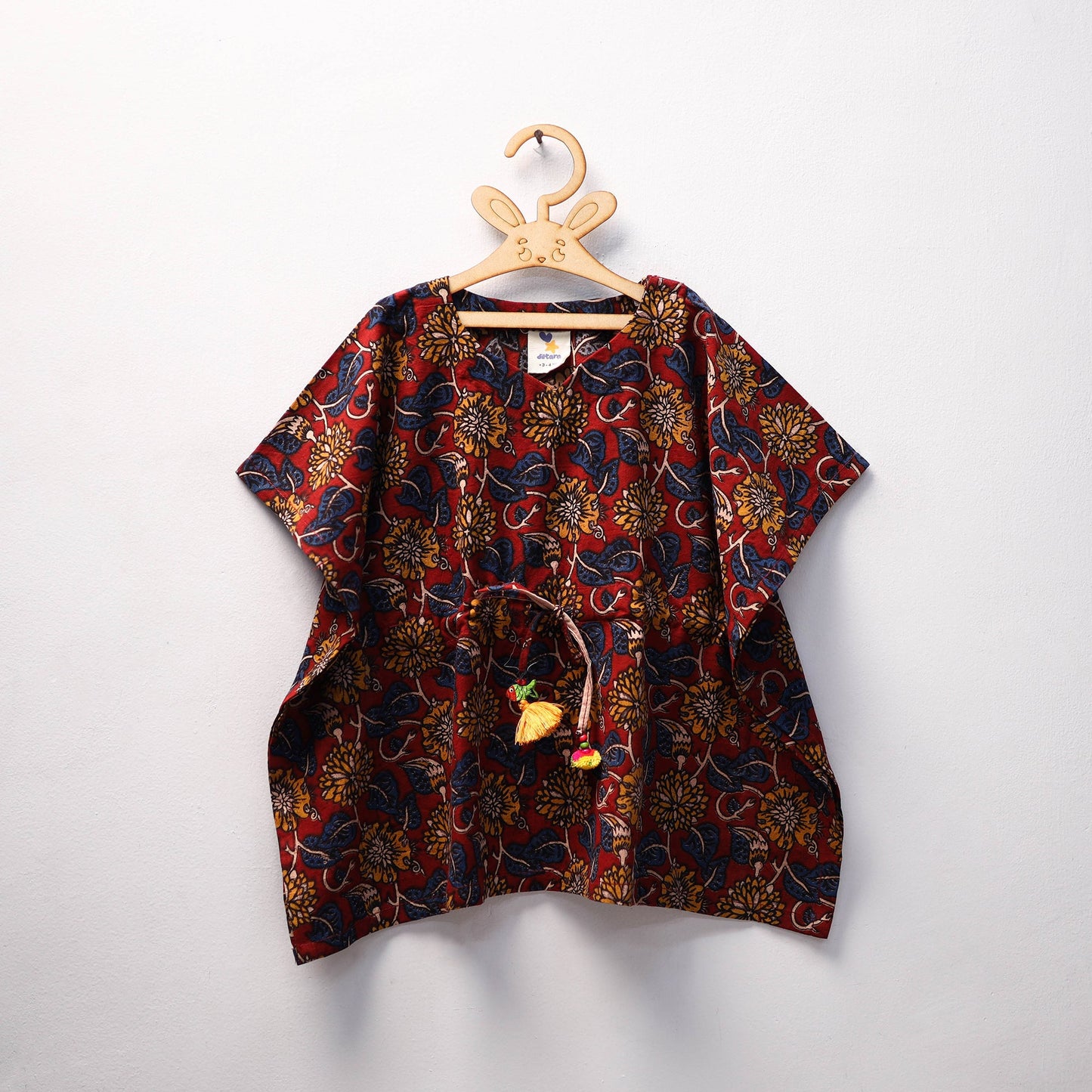 Red - kalamkari cotton kids kaftan (3-4 years) 81