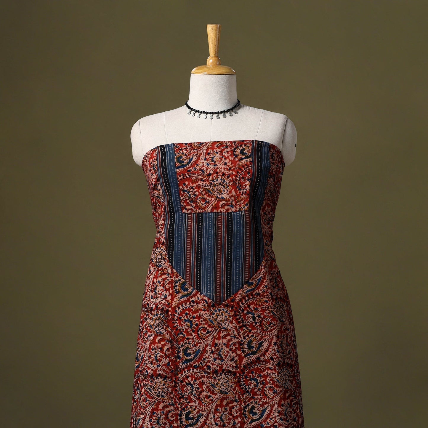 Red Kalamkari Print Cotton Unstitched Kurta Material