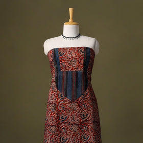Red Kalamkari Print Cotton Unstitched Kurta Material