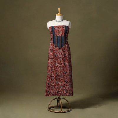 Red Kalamkari Print Cotton Unstitched Kurta Material