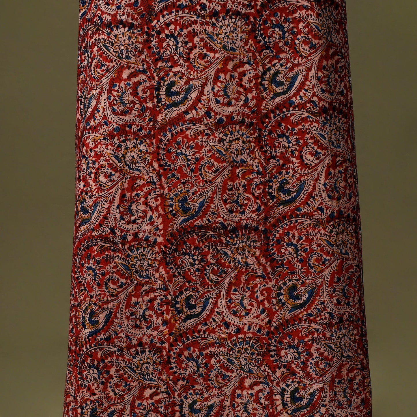 Red Kalamkari Print Cotton Unstitched Kurta Material