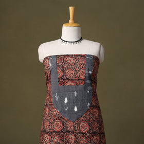 Red Kalamkari Print Cotton Unstitched Kurta Material