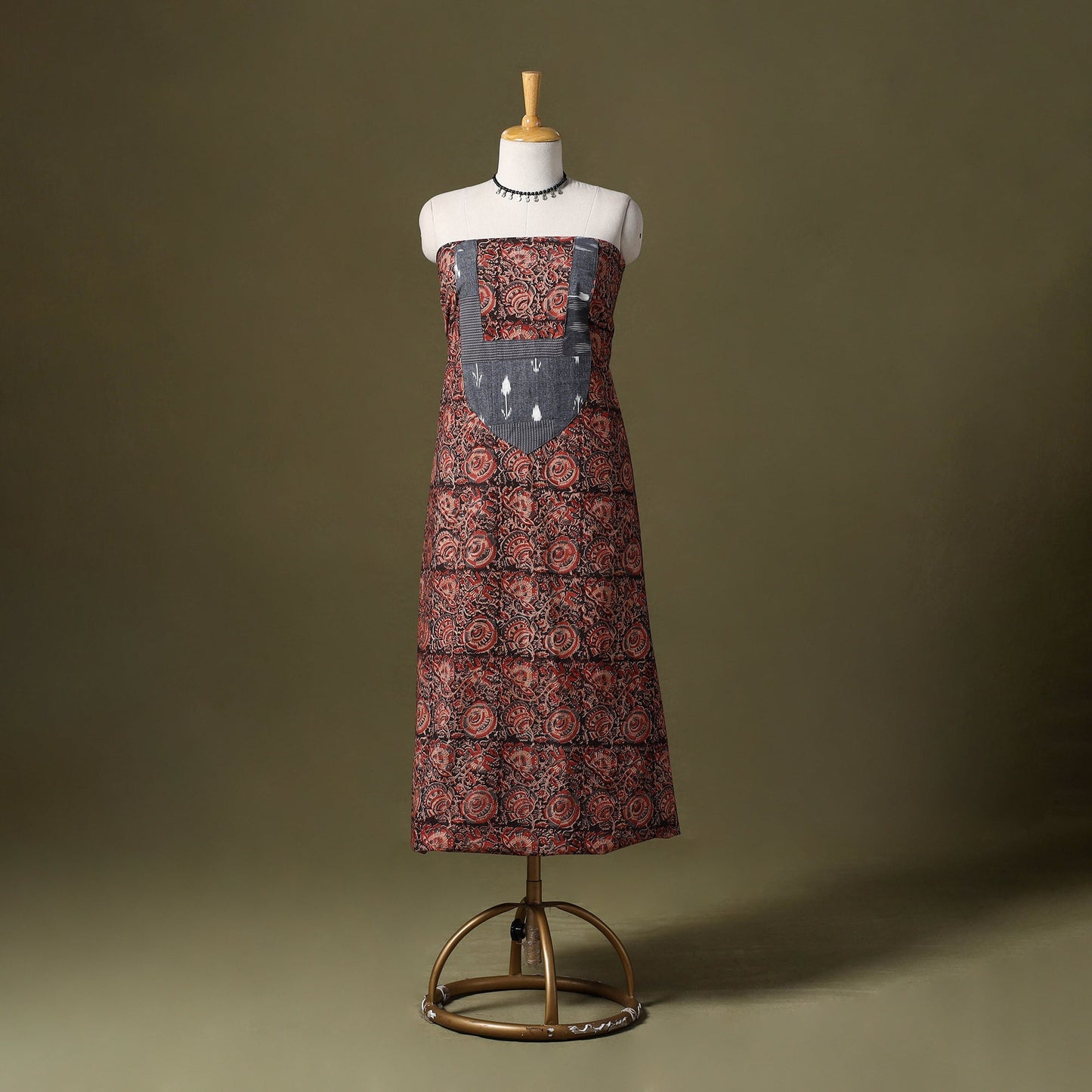 Red Kalamkari Print Cotton Unstitched Kurta Material