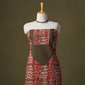 Red Kalamkari Print Cotton Unstitched Kurta Material