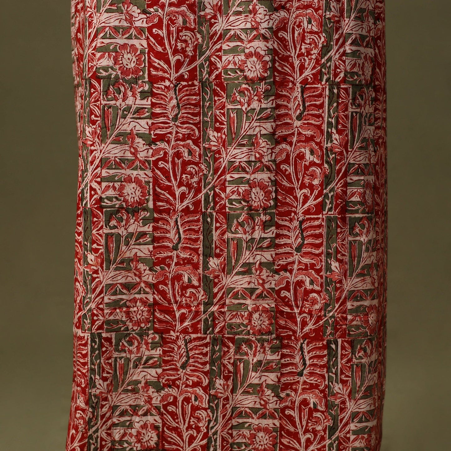 Red Kalamkari Print Cotton Unstitched Kurta Material