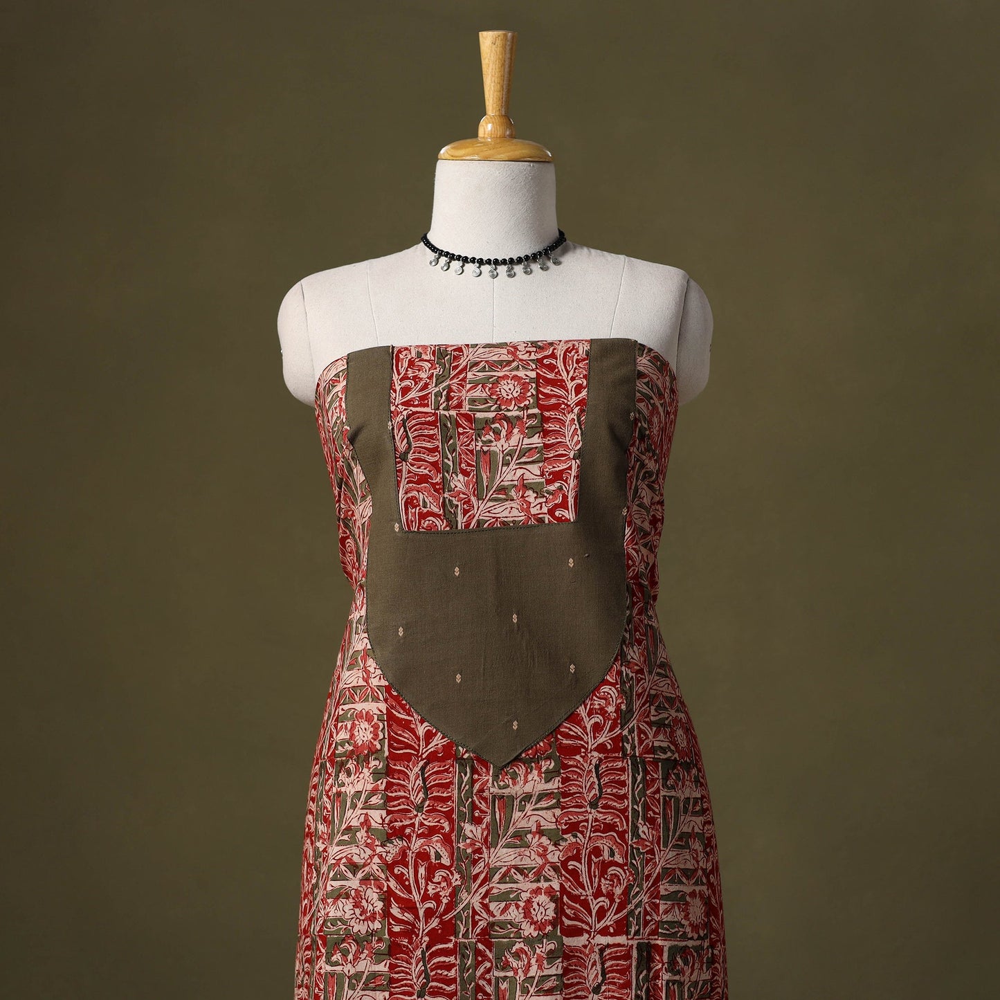 Red Kalamkari Print Cotton Unstitched Kurta Material