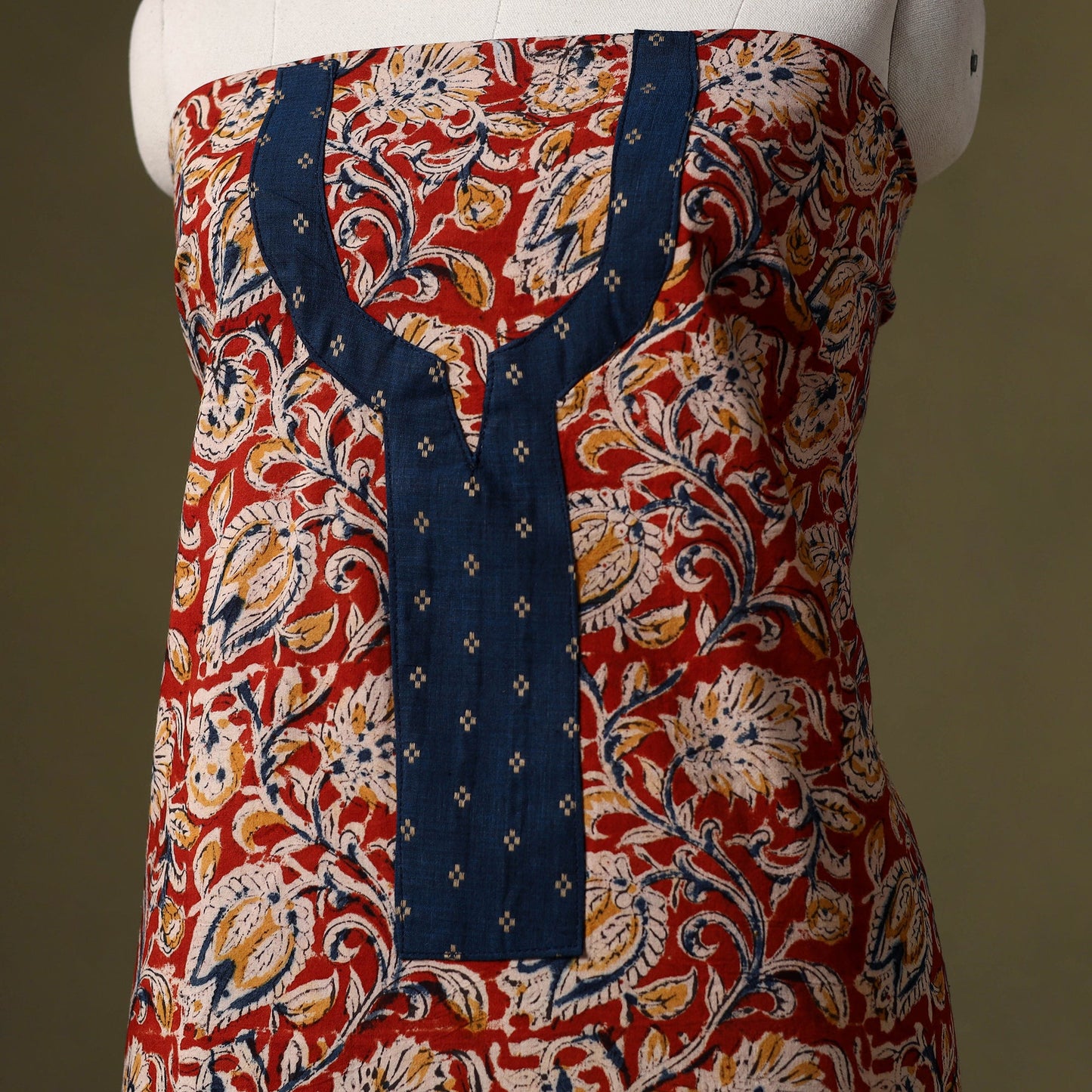 Red - kalamkari cotton unstitched kurta material (2.7m) 34