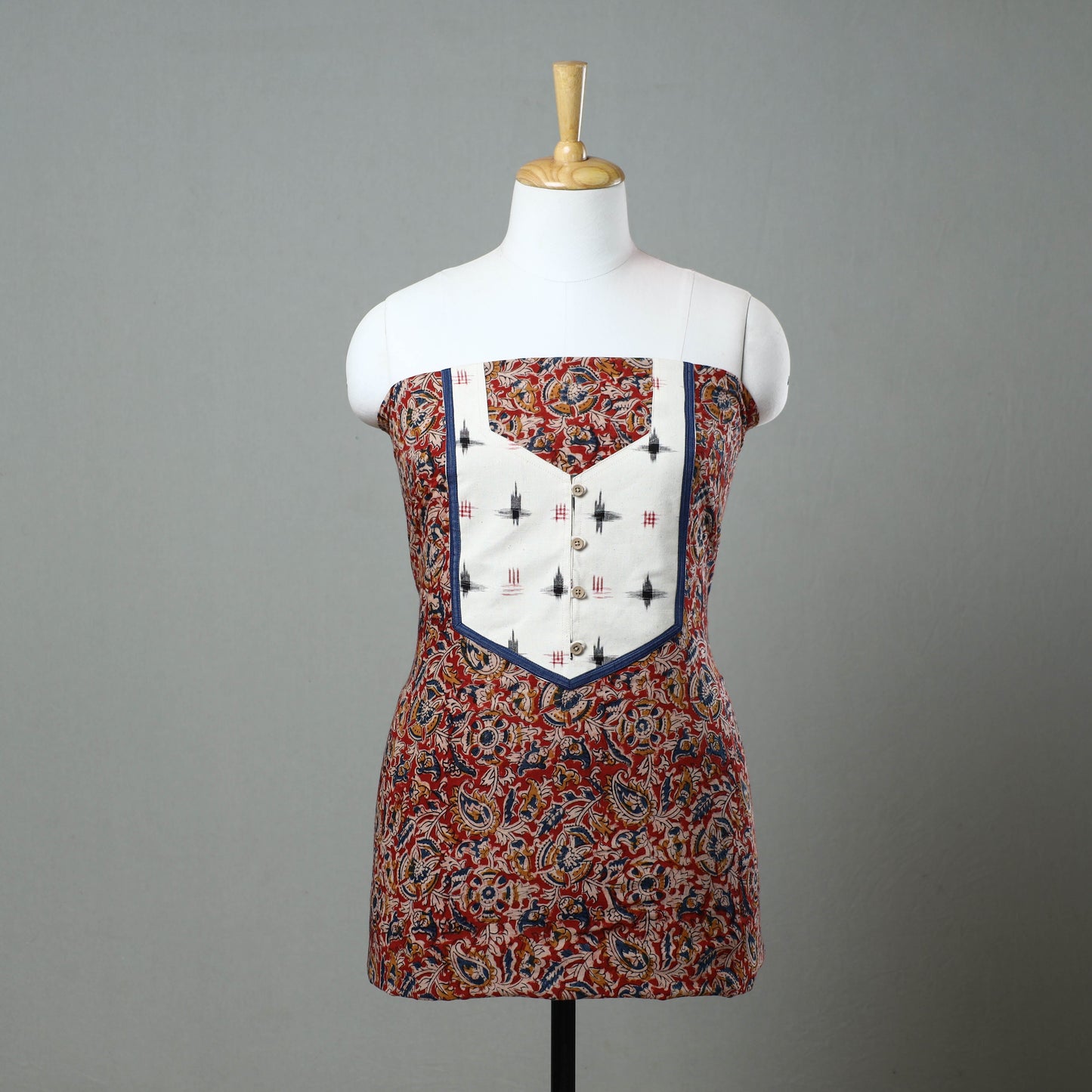 Red - kalamkari cotton unstitched kurta material