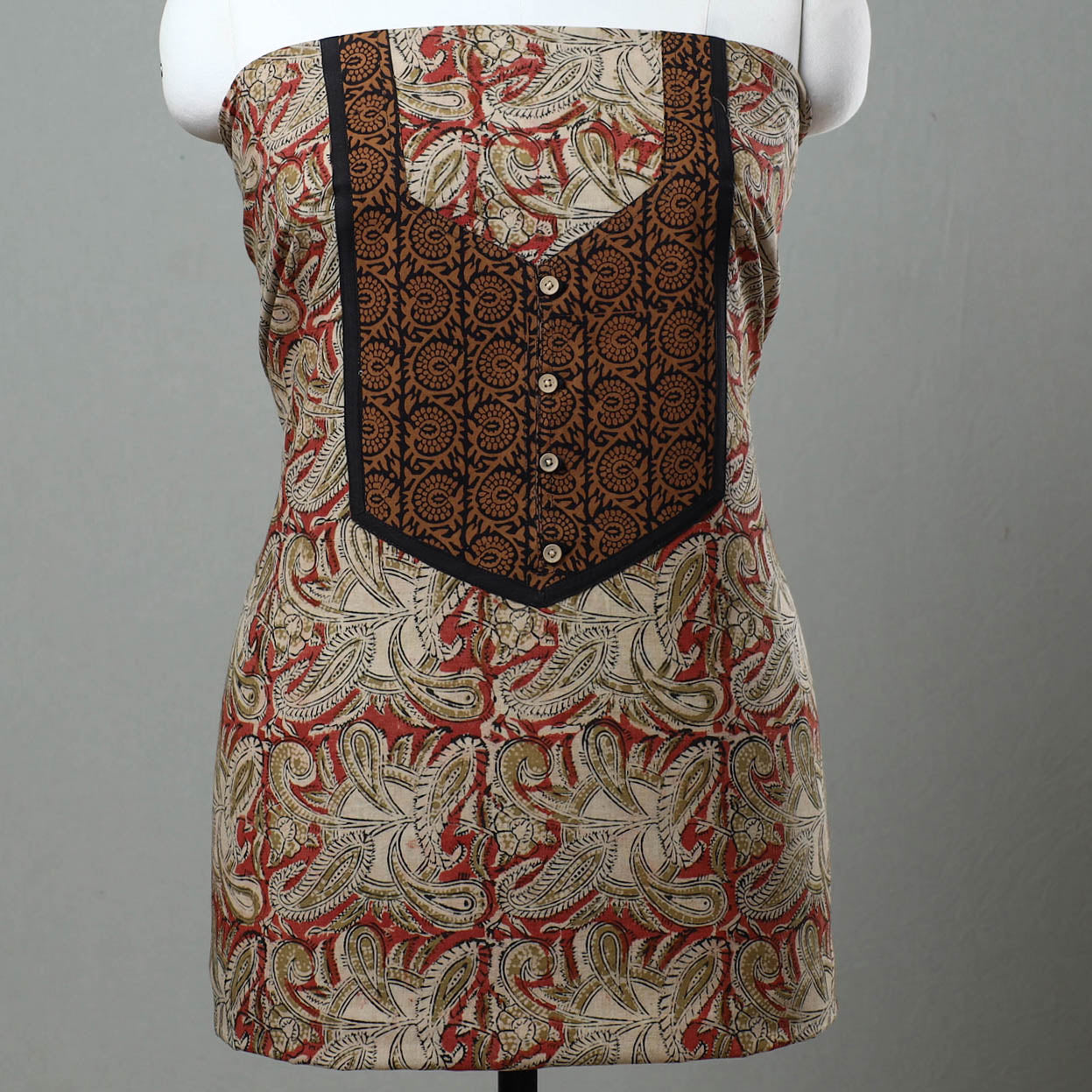 Red - kalamkari cotton unstitched kurta material