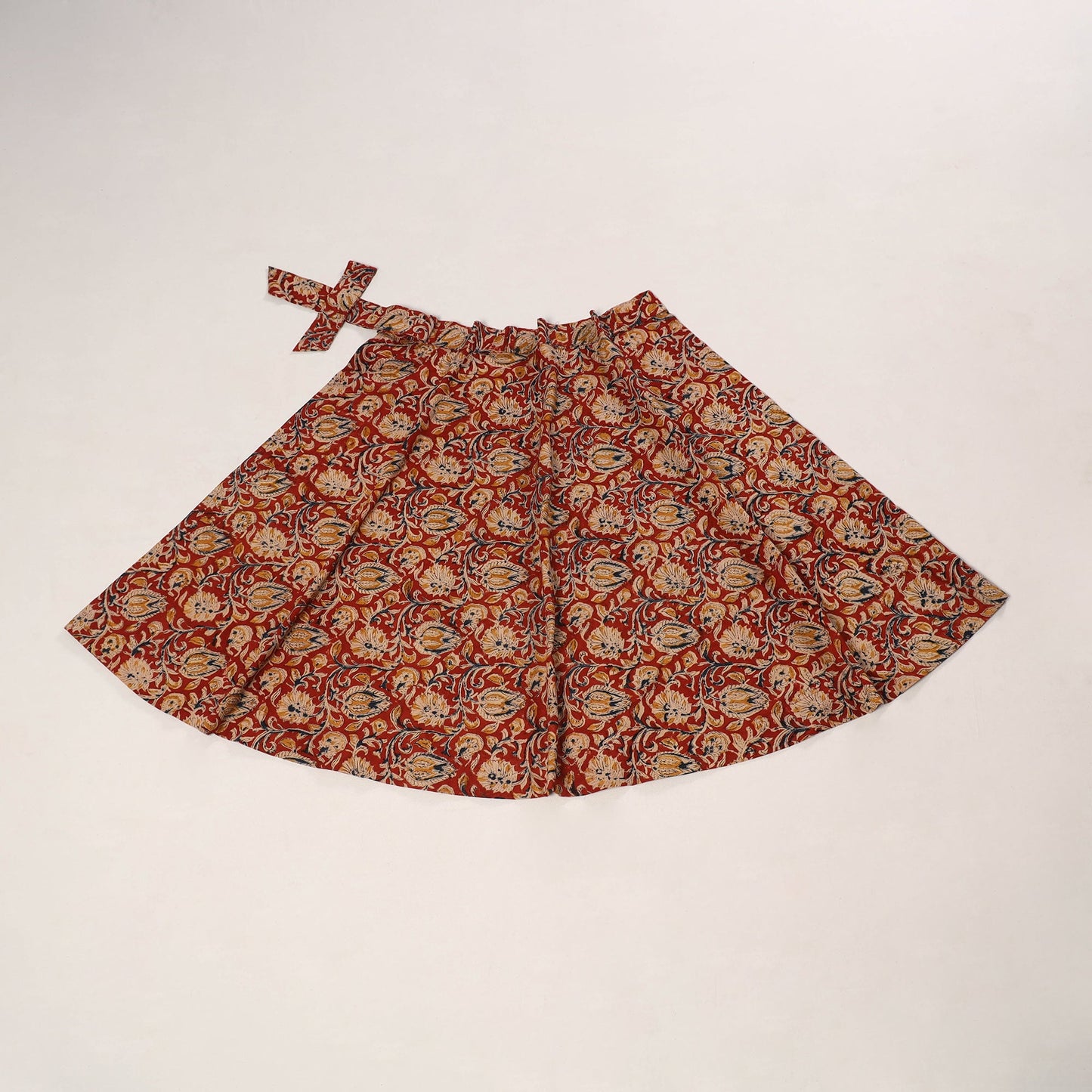 Red - kalamkari cotton wrap around skirt 51 - handcrafted