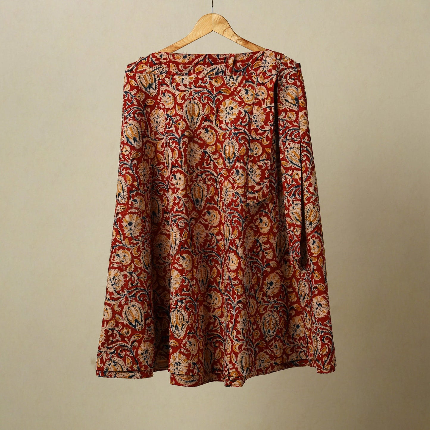 Red - kalamkari cotton wrap around skirt 51 - handcrafted