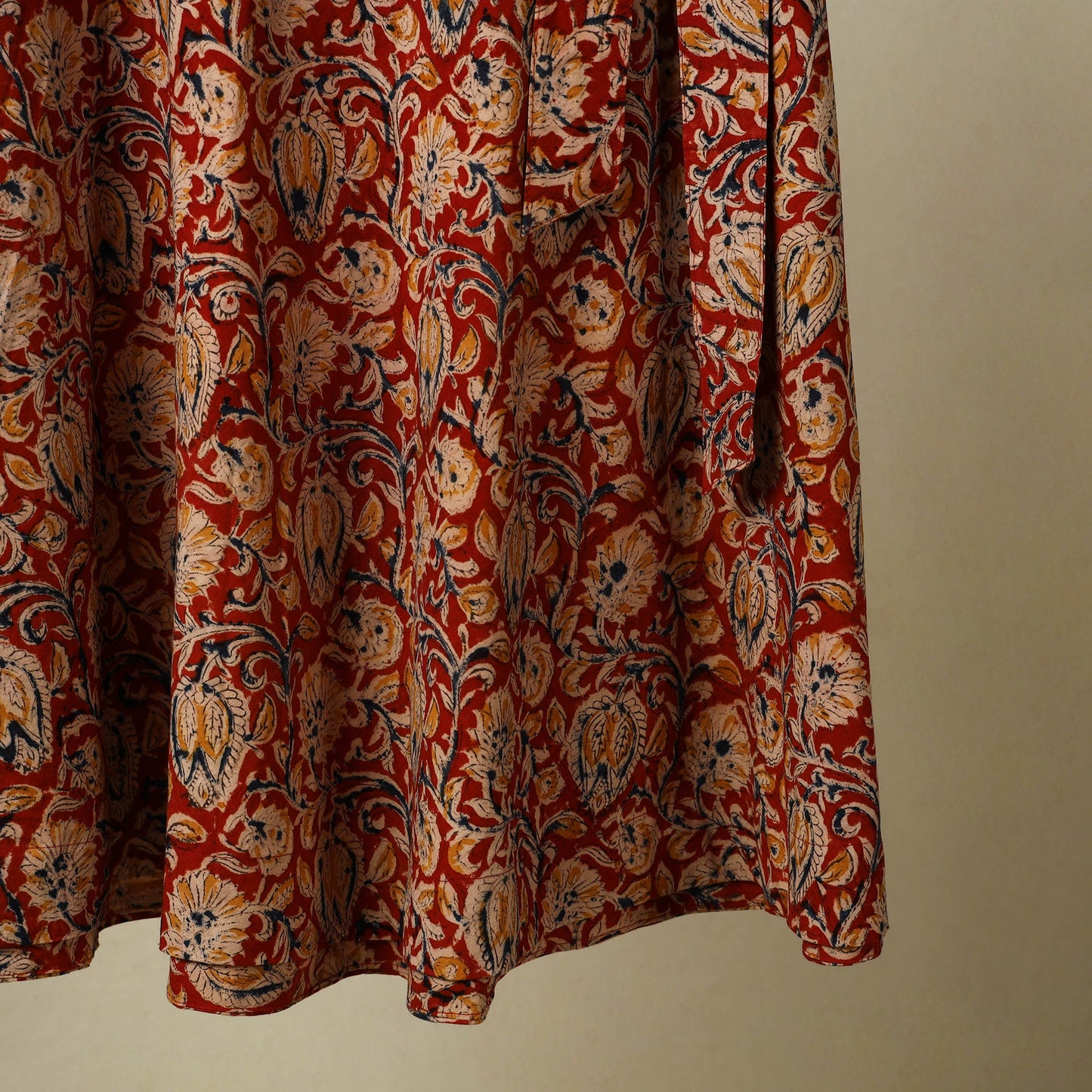 Red - kalamkari cotton wrap around skirt 51 - handcrafted