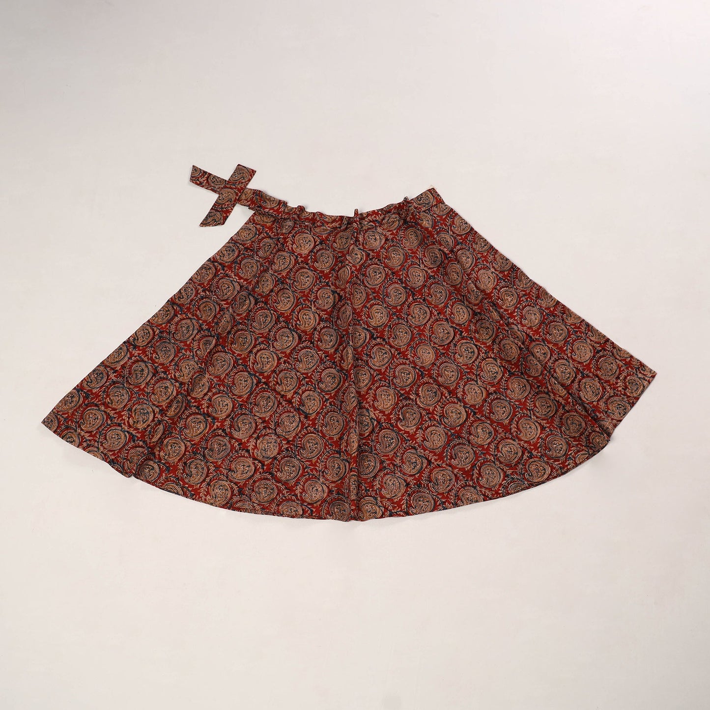 Red - kalamkari cotton wrap around skirt 58 - handcrafted