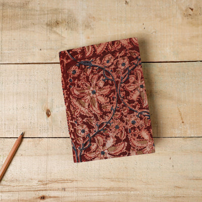 Red - Kalamkari Fabric Cover Handmade Paper Notebook (7 x 5 in)