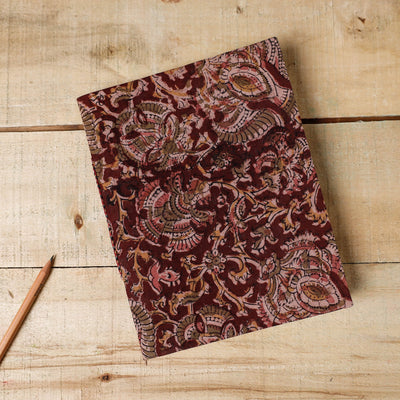 Red - Kalamkari Fabric Cover Handmade Paper Notebook (9 x 7 in)