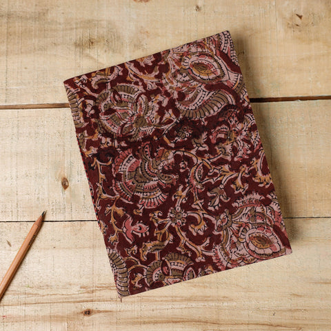 Red - Kalamkari Fabric Cover Handmade Paper Notebook (9 x 7 in)