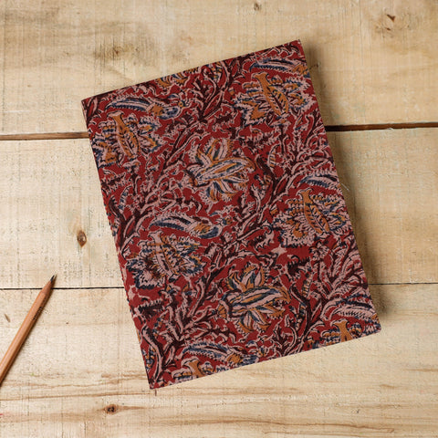 Red - Kalamkari Fabric Cover Handmade Paper Notebook (9 x 7 in)