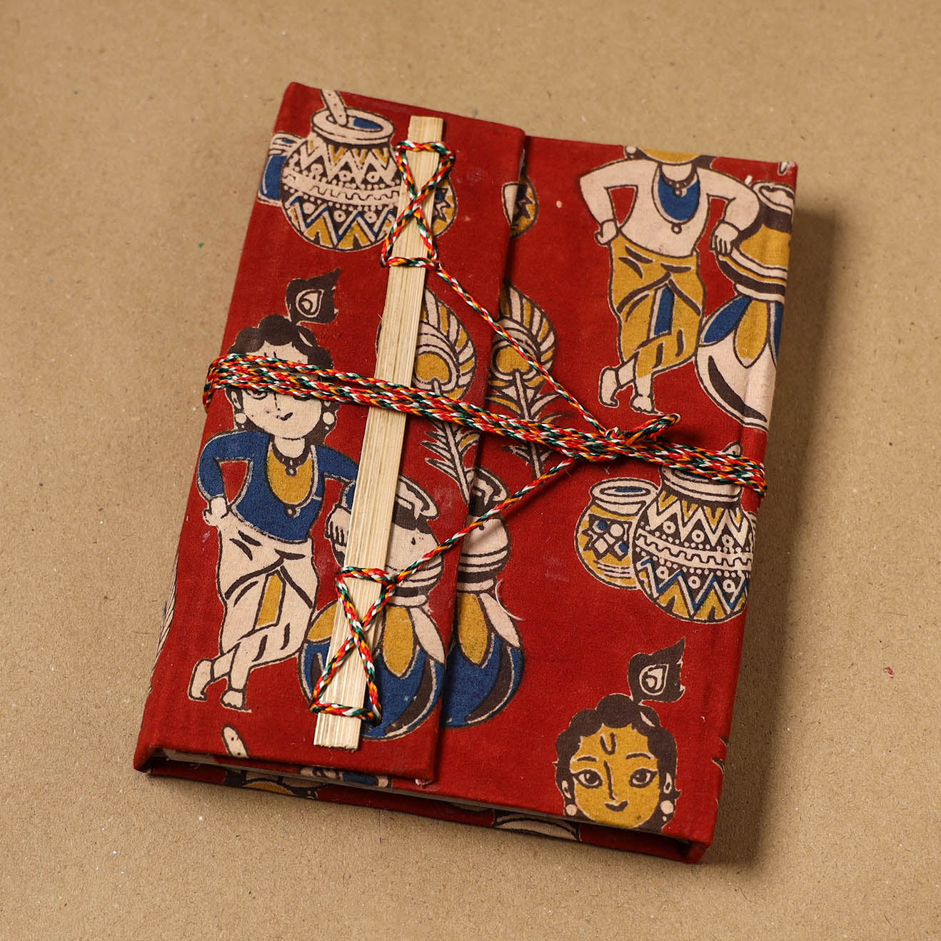 Kalamkari fabric cover handmade paper notebook with thread