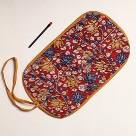  Kalamkari Fabric Multipurpose Segmented Make-up Brush Wrap Pouch/Case 
