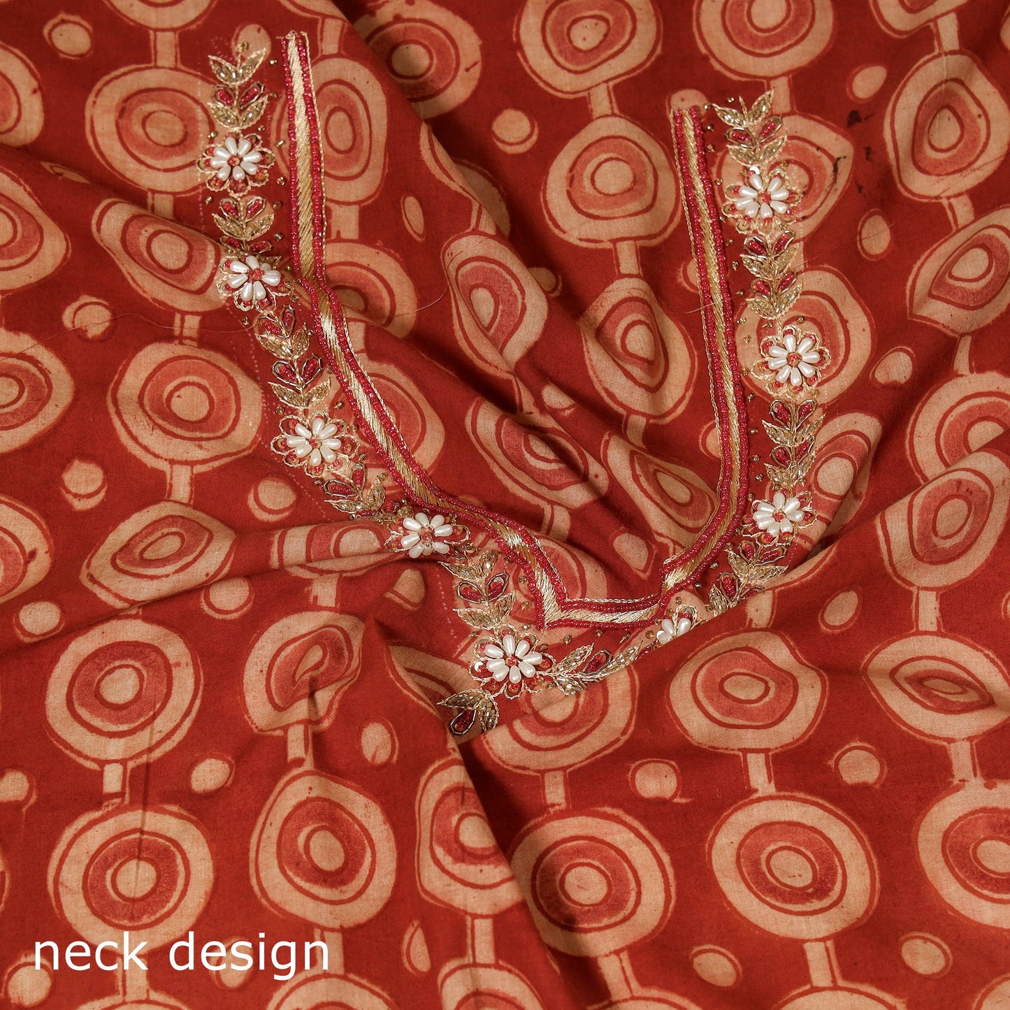 Red - kalamkari hand embroidery cotton blouse piece 29