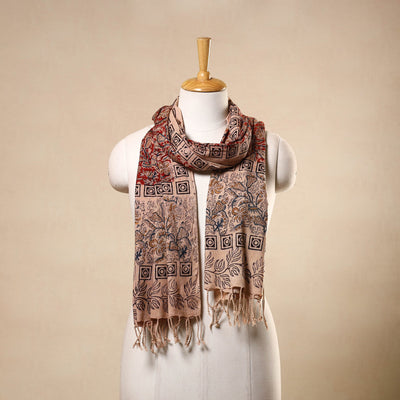  Red Kalamkari Print Handloom Cotton Mangalagiri Stole