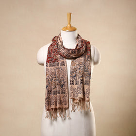  Red Kalamkari Print Handloom Cotton Mangalagiri Stole