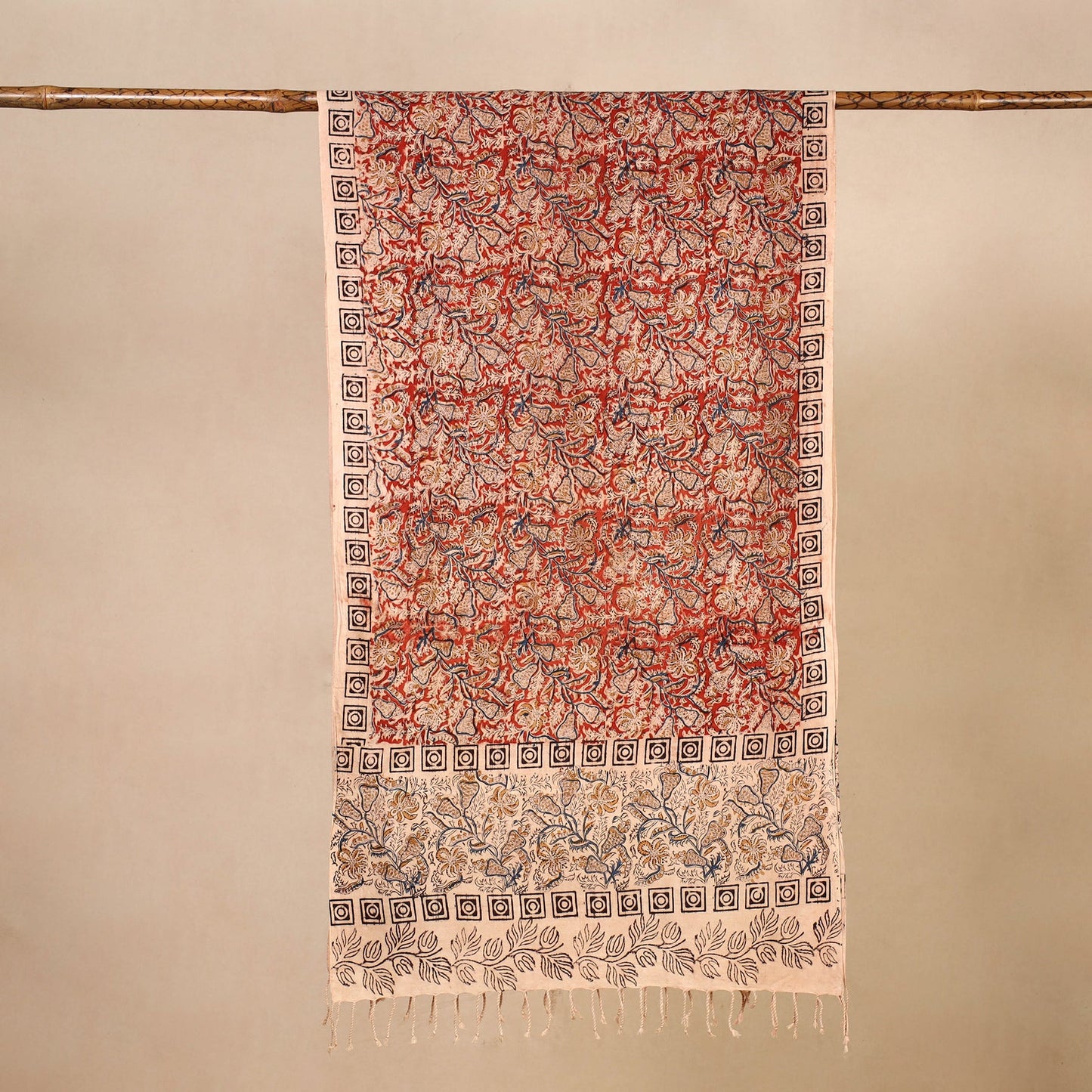  Red Kalamkari Print Handloom Cotton Mangalagiri Stole