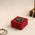 Red Kalamkari Handpainted Ghicha Silk Bangle Box (Small)