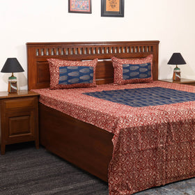 Red - kalamkari with modal silk patch cotton bedsheet set