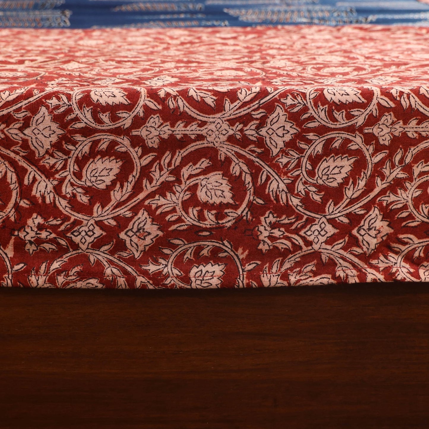 Red - kalamkari with modal silk patch cotton bedsheet set