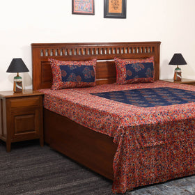 Red - kalamkari with modal silk patch cotton bedsheet set
