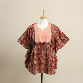  Red Kalamkari Mosaic Fusion Cotton Kaftan