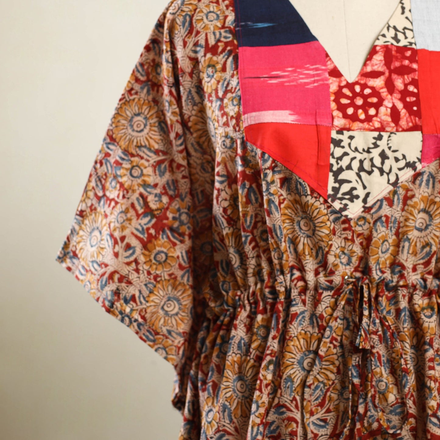 Red - kalamkari patchwork cotton kaftan (short) 27