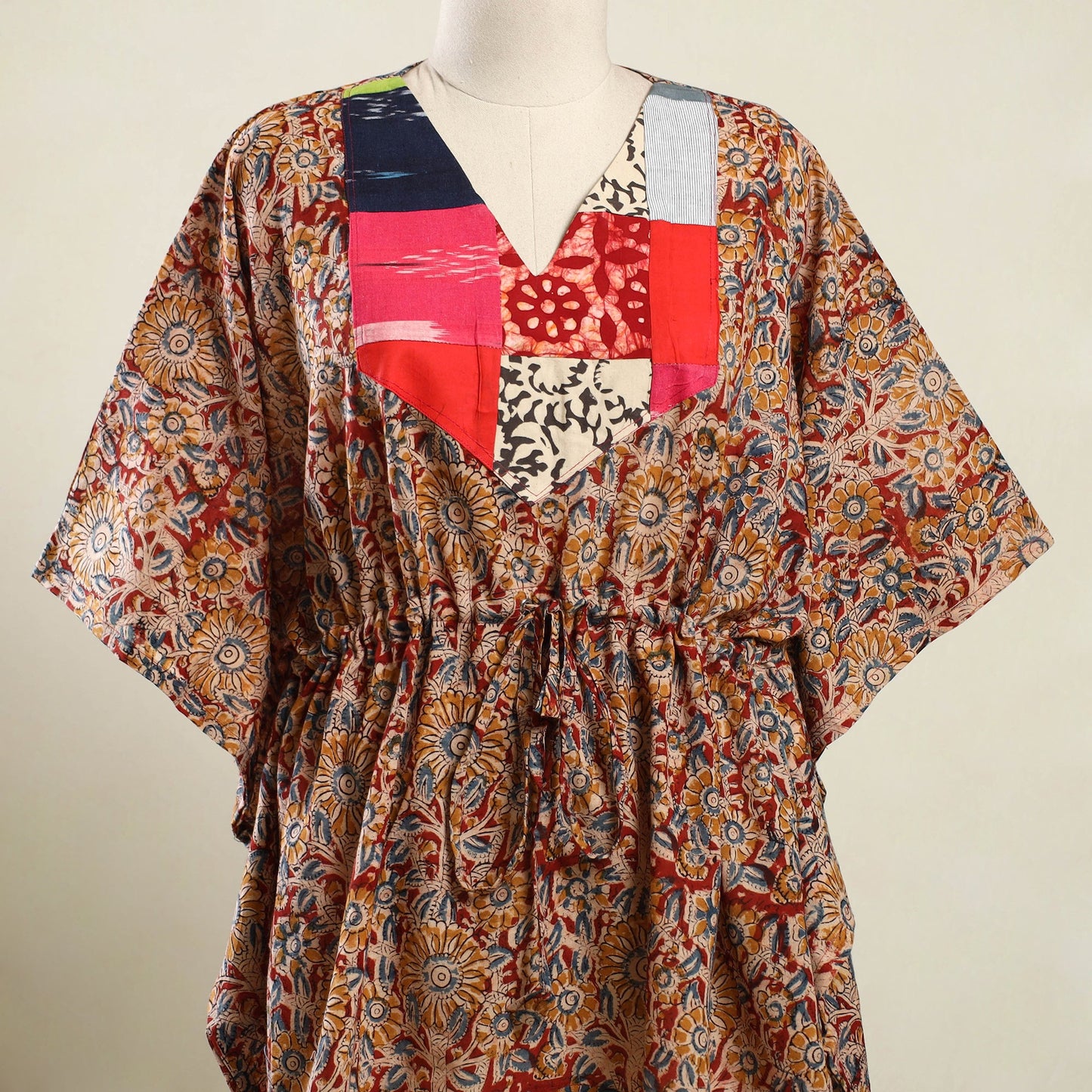 Red - kalamkari patchwork cotton kaftan (short) 27