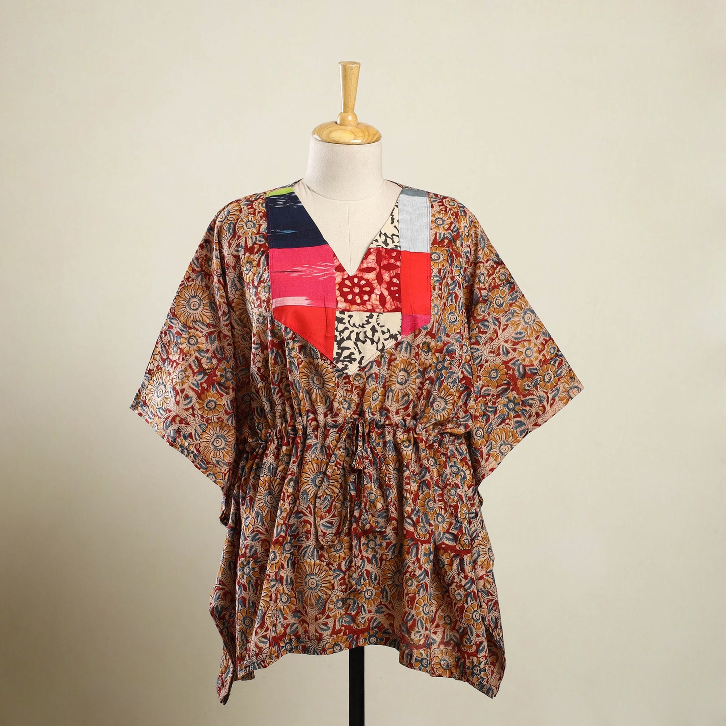 Red - kalamkari patchwork cotton kaftan (short) 27