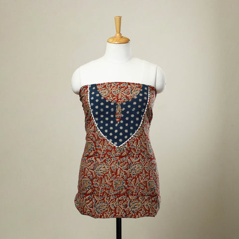  Red Kalamkari Print Patchwork Cotton Kurta Material