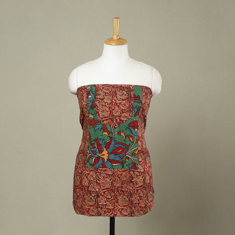 Buy Red Kalamkari Print Patchwork Cotton Kurta Material 