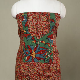 Buy Red Kalamkari Print Patchwork Cotton Kurta Material 