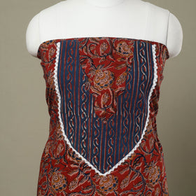 Buy Red Kalamkari Print Patchwork Cotton Kurta Material