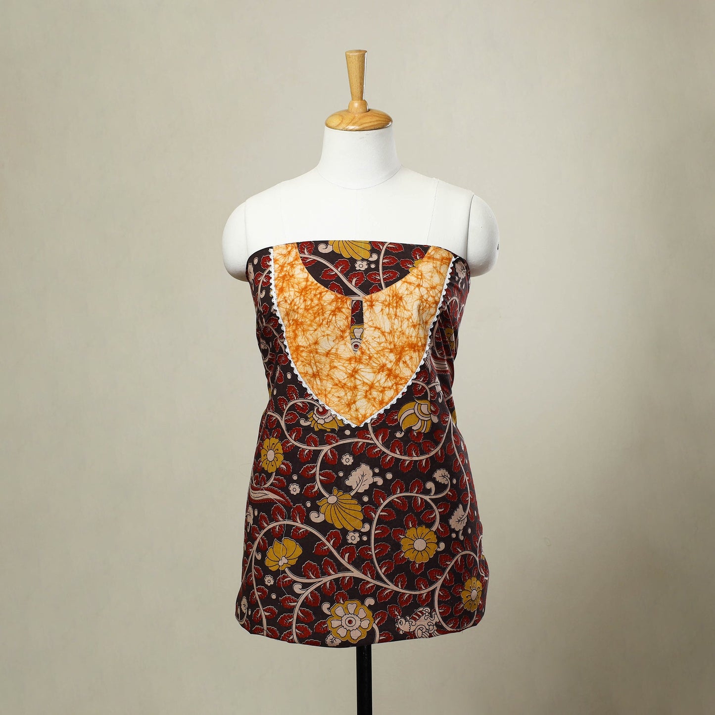 Buy Red Kalamkari Print Patchwork Cotton Kurta Material