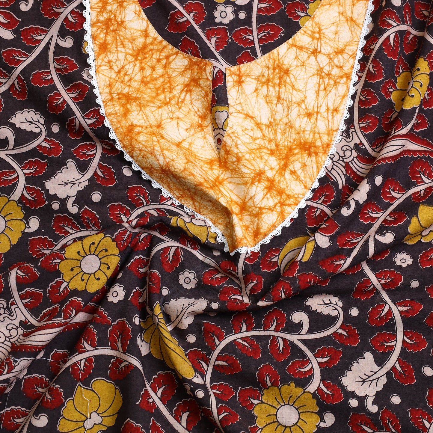 Buy Red Kalamkari Print Patchwork Cotton Kurta Material