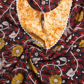Buy Red Kalamkari Print Patchwork Cotton Kurta Material