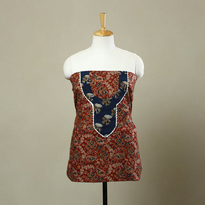 Buy Red Kalamkari Print Patchwork Cotton Kurta Material