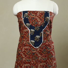 Buy Red Kalamkari Print Patchwork Cotton Kurta Material