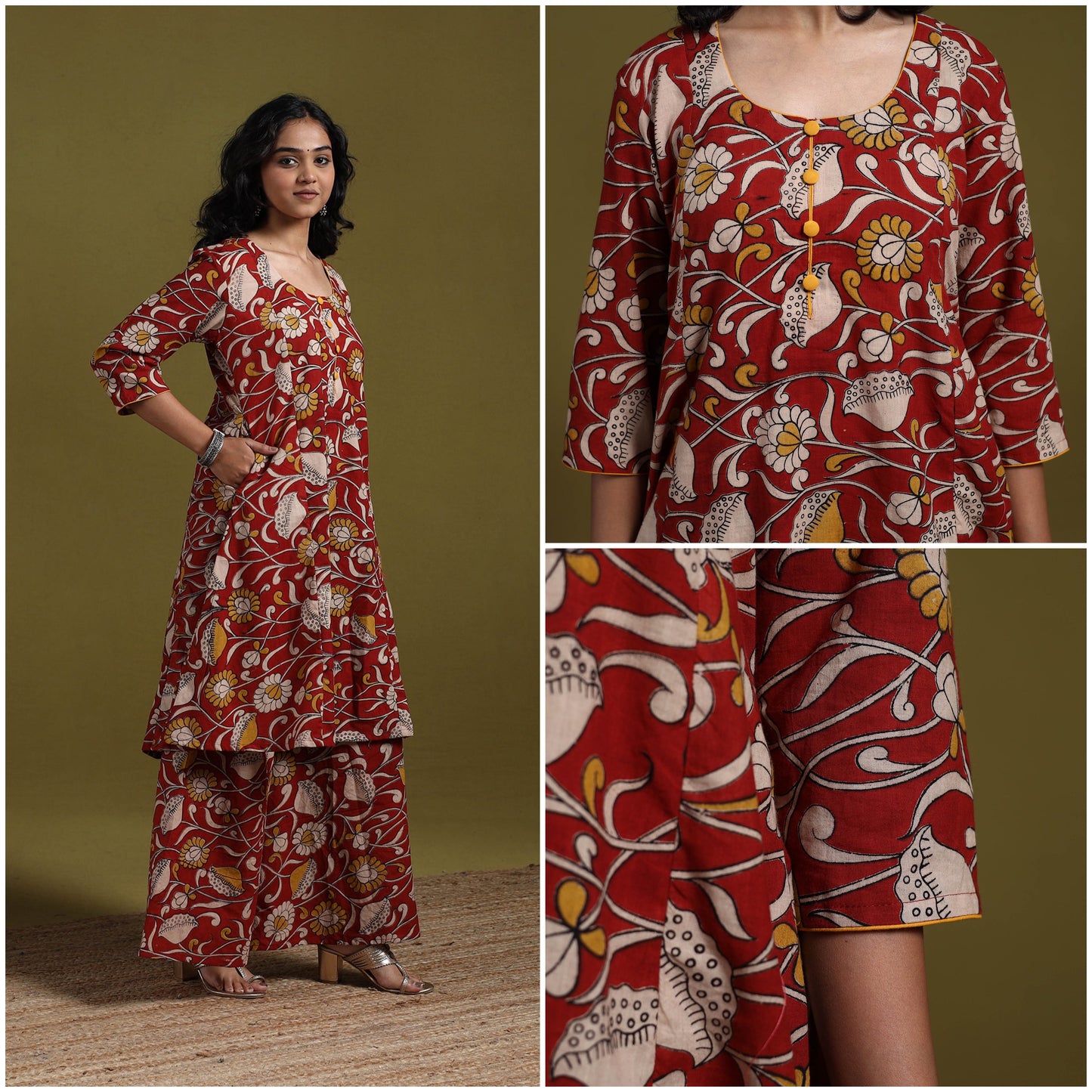 Kalamkari printed cotton 2pc kurta set for women 03