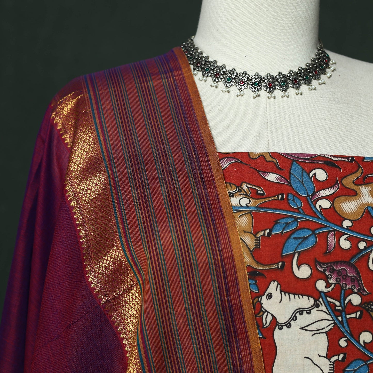 Kalamkari printed cotton 2pc unstitched dress material