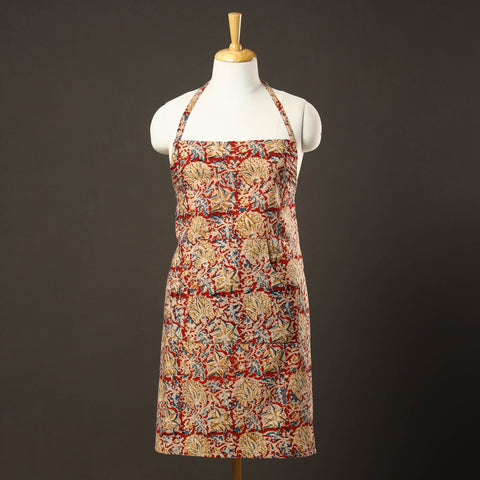 Red Kalamkari Print Cotton Apron with Pocket